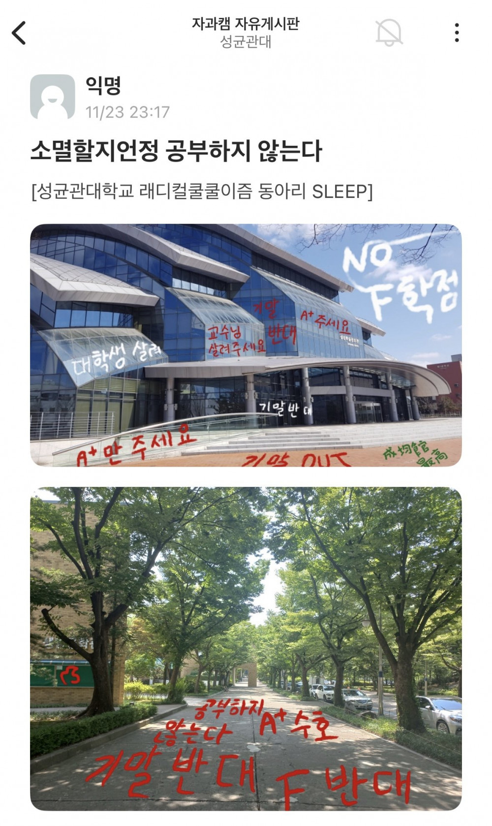 이 와중에 성균관대학교 에타 학꾸 근황